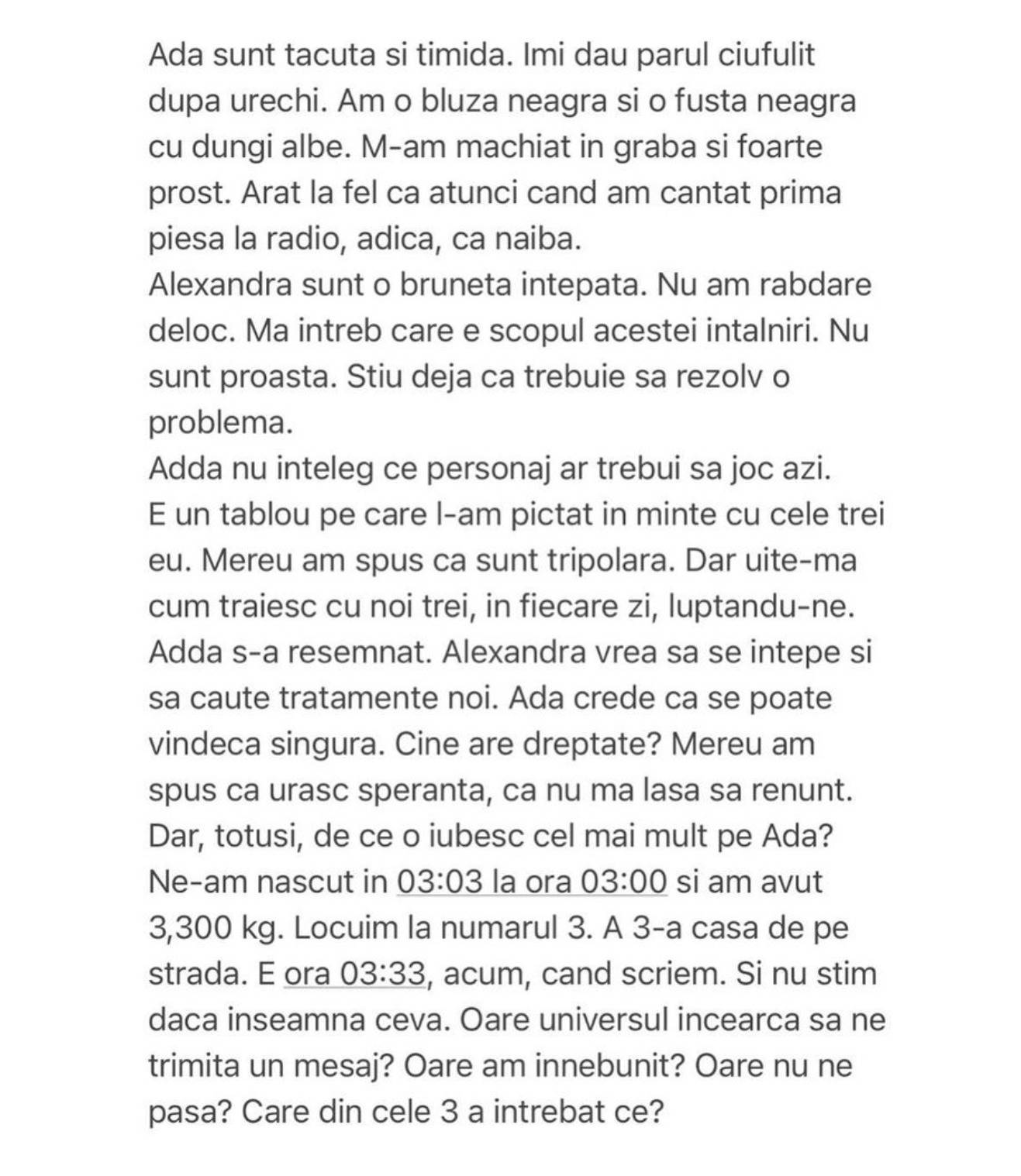 Adda începe să scrie povestea vieții sale - „Cele 3”. Ce însemnătate are cifra 3 pentru ea