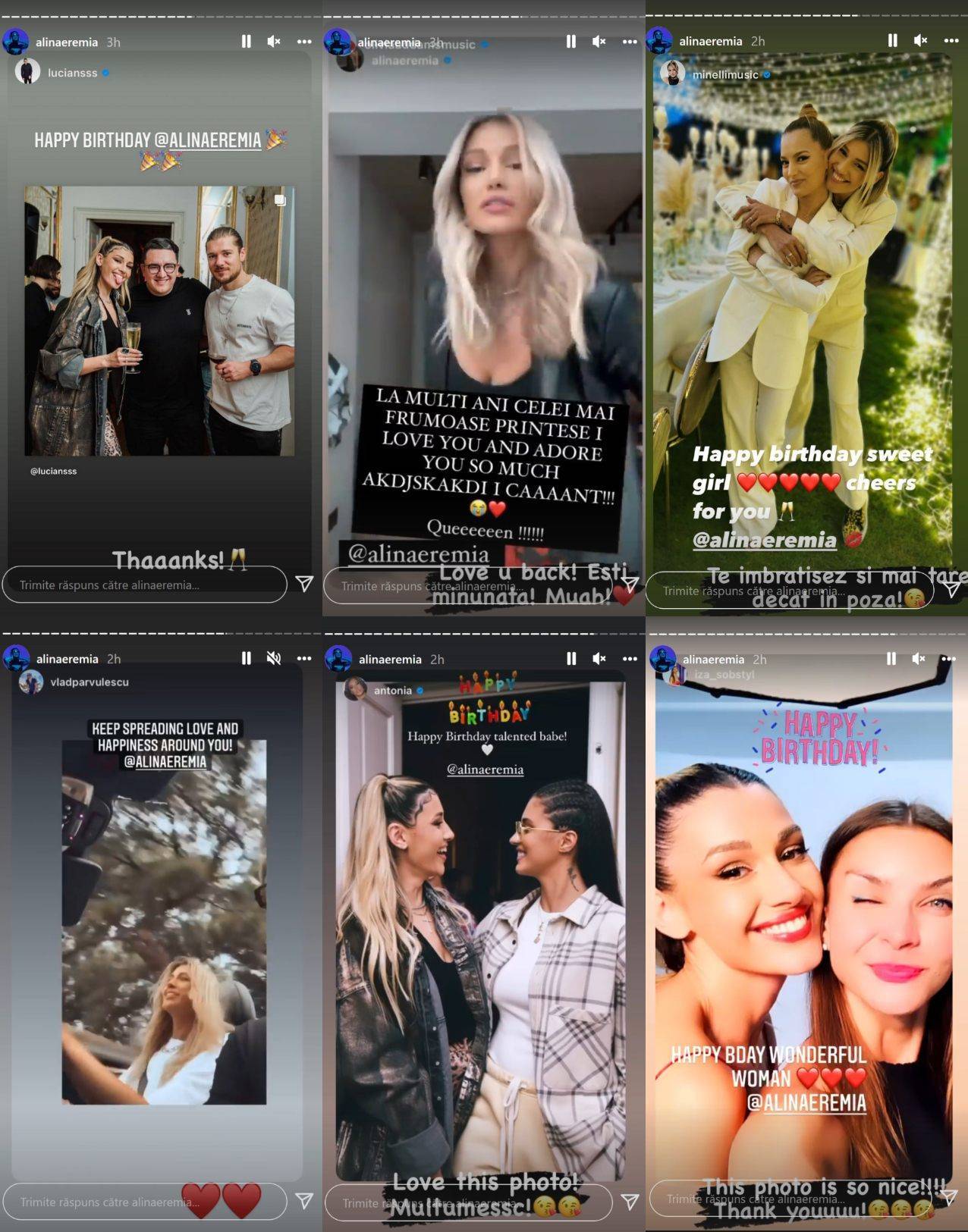 Astăzi este ziua de naștere a Alinei Eremia. Mesajele primite în mediul online de la prieteni și alte vedete