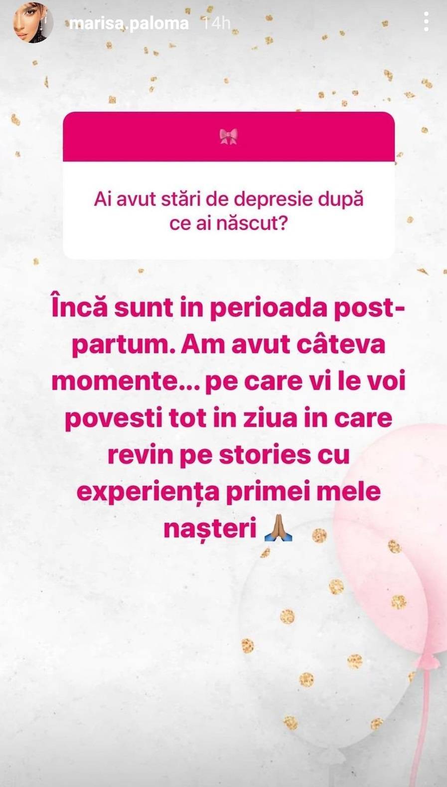 Cum se simte Marisa Paloma, după cezariană. Vedeta a vorbit și despre depresia postnatală